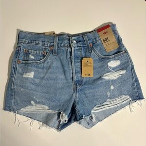 Levi's Women's Light Blue Distressed Jean Shorts